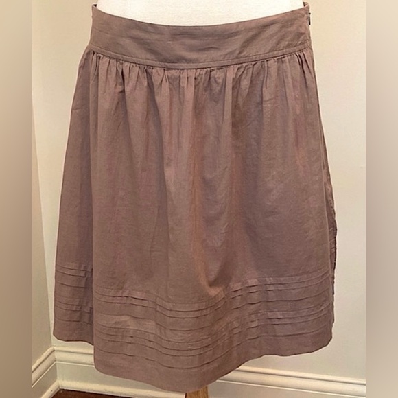 LOFT Dresses & Skirts - LOFT Brown Wide Waist Tiered Pleated 100% Cotton Lined Casual Skirt Size 12